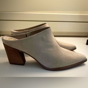 Vince Camuto Cream Leather Mules with Wooden Heel